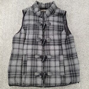 RuffHewn Mens Quilted Grey Plaid Wool Blend Puffer Vest Toggle Zip Front Large